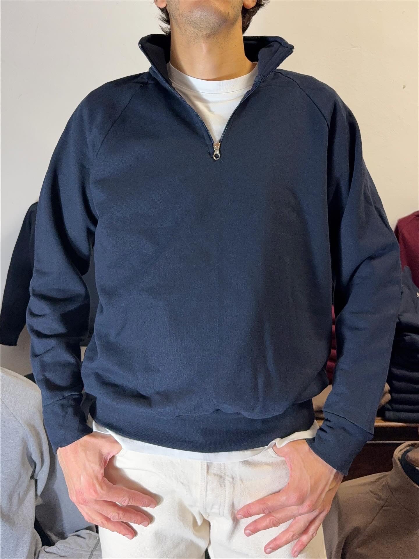 Raglan Blue Navy Half Zip Sweatshirt - Made in Italy