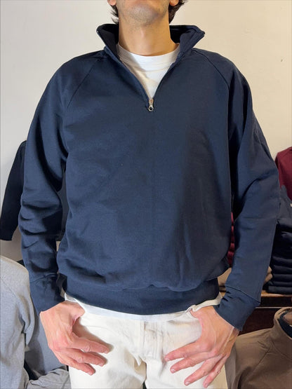 Raglan Blue Navy Half Zip Sweatshirt - Made in Italy
