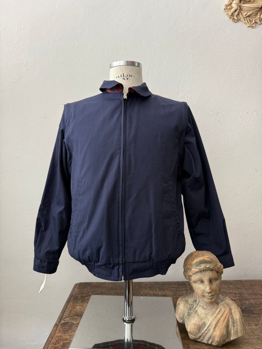 Blue Bomber Jacket With Tartan Lining, Reversible and Convertible Into a Vest “S”
