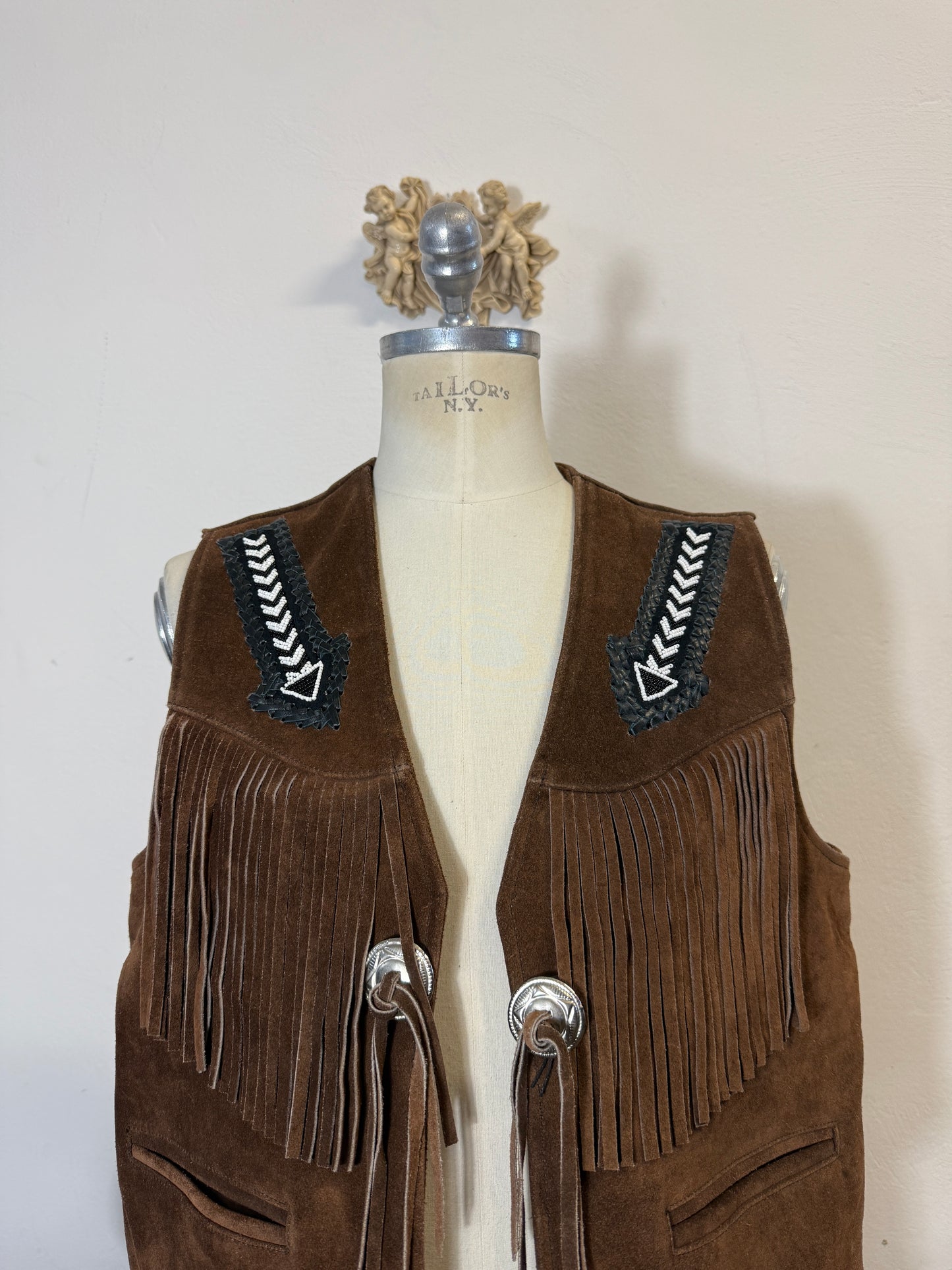 Vintage Western Suede Fringe Vest with Conchos “L/XL”