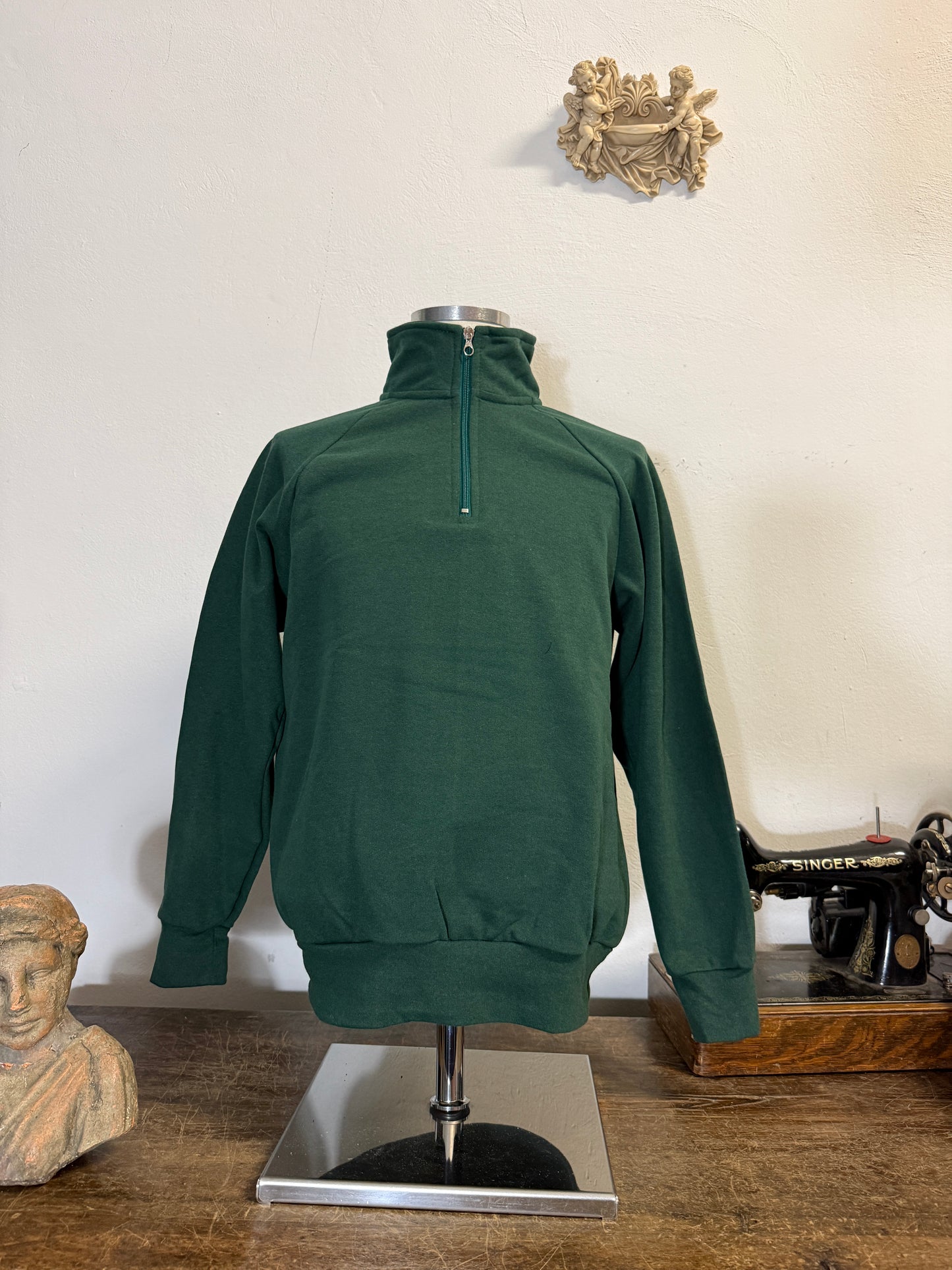 Raglan Green Half Zip Sweatshirt - Made in Italy