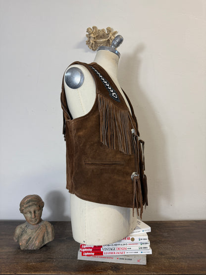 Vintage Western Suede Fringe Vest with Conchos “L/XL”