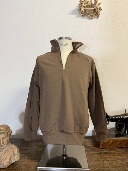 Raglan Brown Half Zip Sweatshirt - Made in Italy