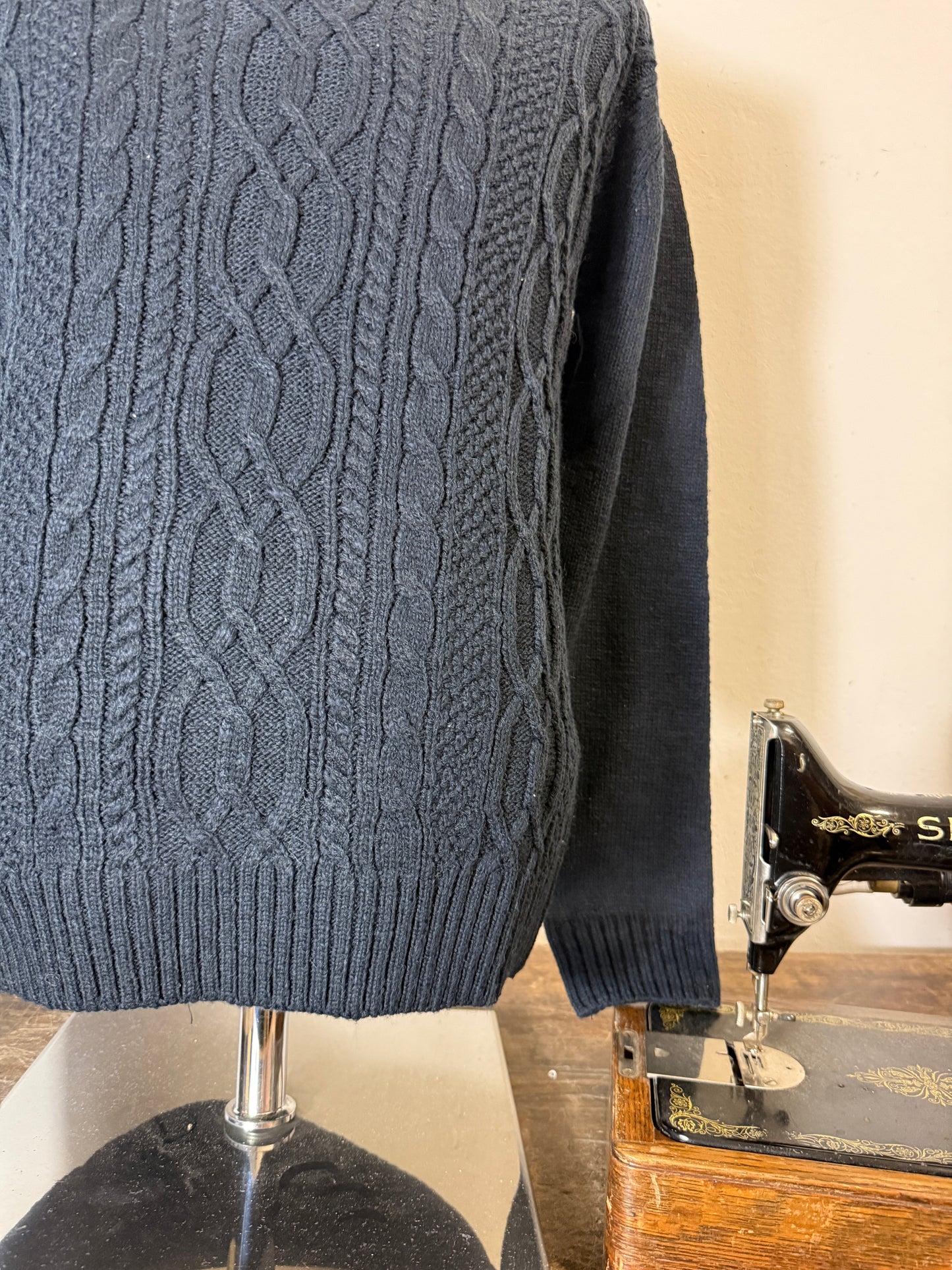 Classic Aran Sweater in Navy Wool