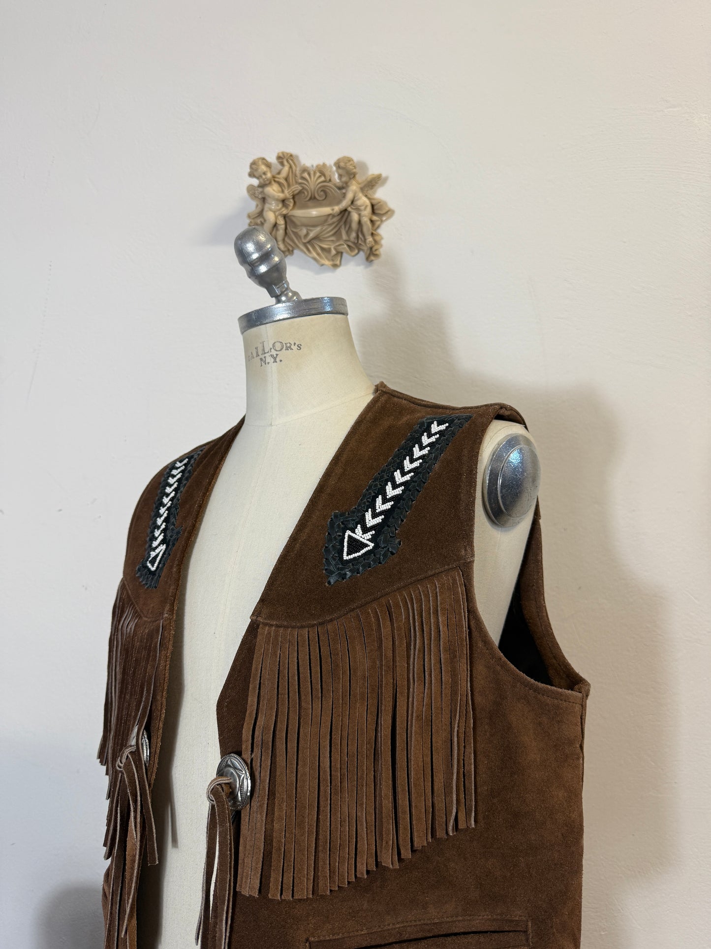 Vintage Western Suede Fringe Vest with Conchos “L/XL”