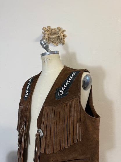 Vintage Western Suede Fringe Vest with Conchos “L/XL”