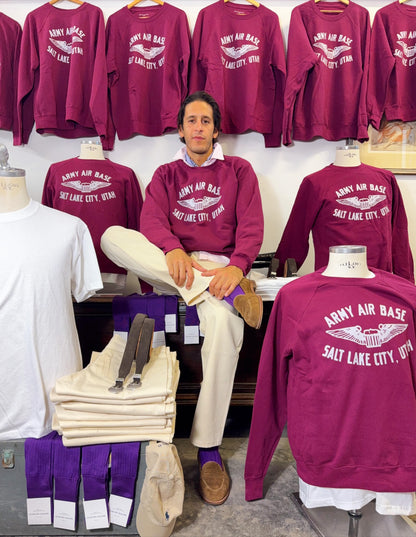Army Air Base Salt Lake City Utah Raglan Sweatshirt Burgundy - Mister Archive®