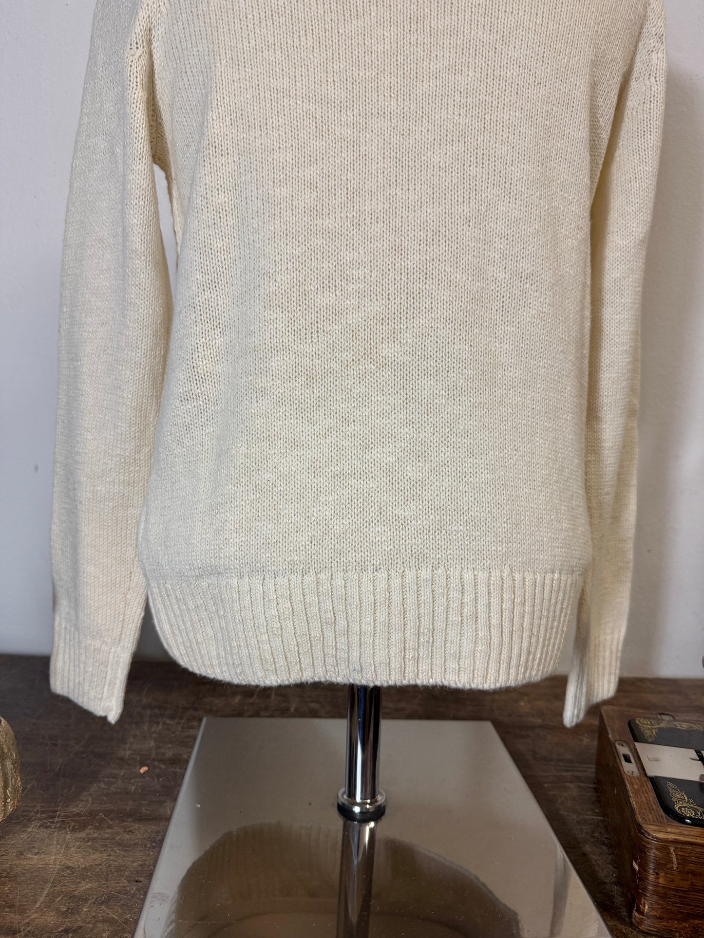 Classic Aran Turtleneck Sweater in Cream Wool