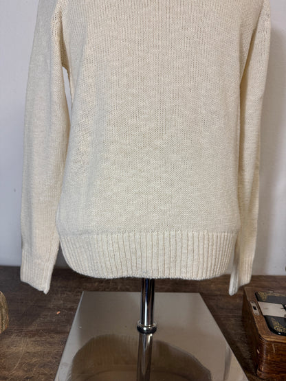 Classic Aran Turtleneck Sweater in Cream Wool