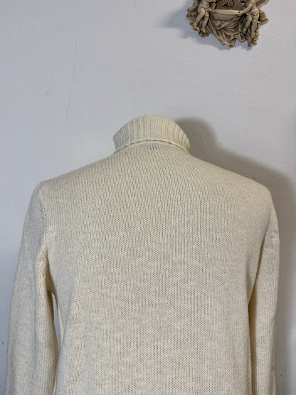 Classic Aran Turtleneck Sweater in Cream Wool
