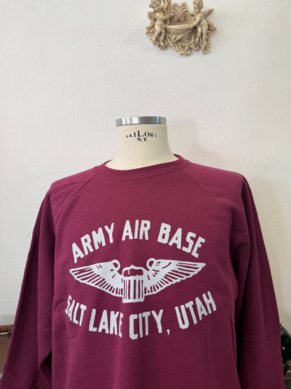 Army Air Base Salt Lake City Utah Raglan Sweatshirt Burgundy - Mister Archive®