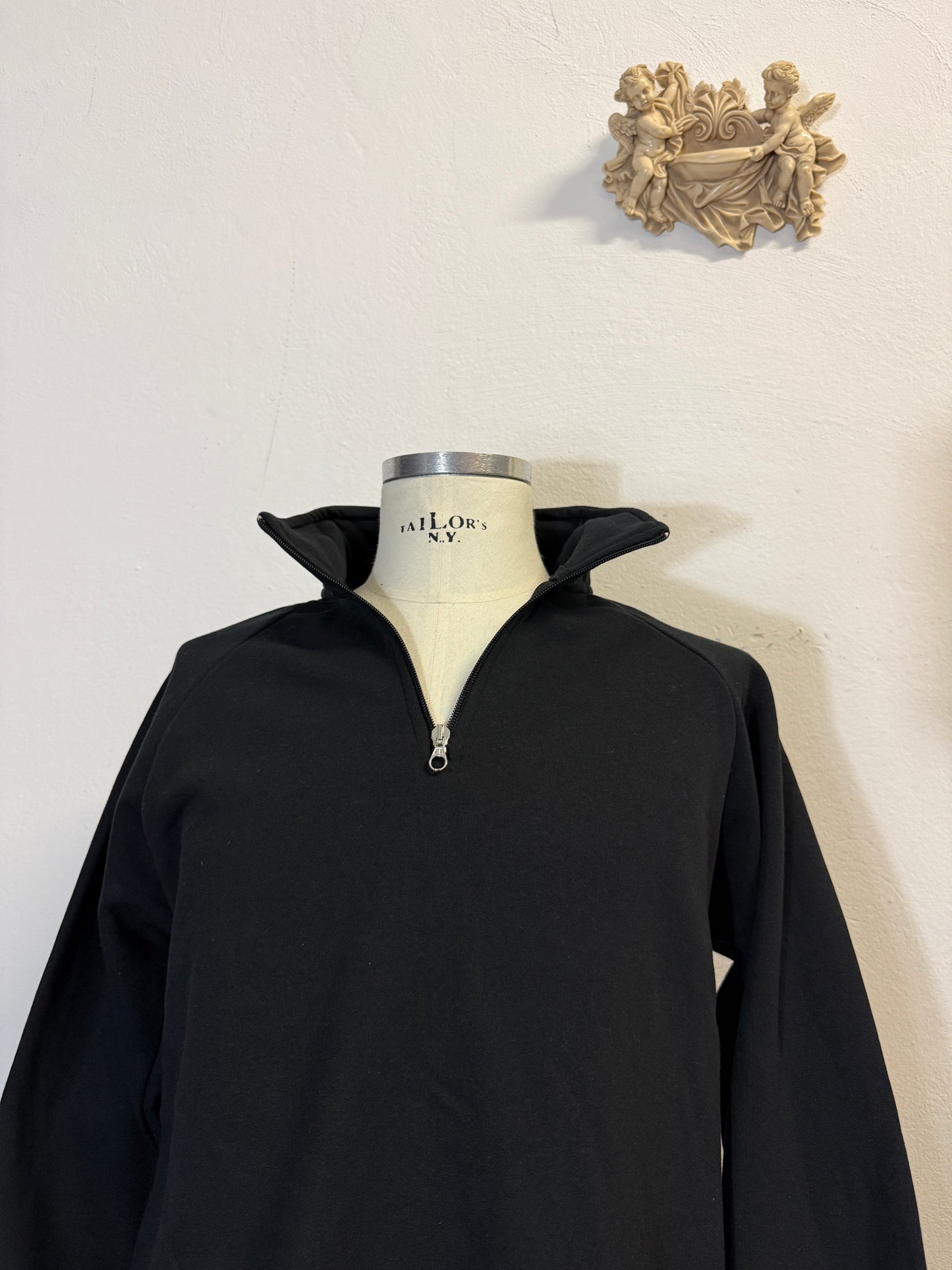 Raglan Black Half Zip Sweatshirt - Made in Italy