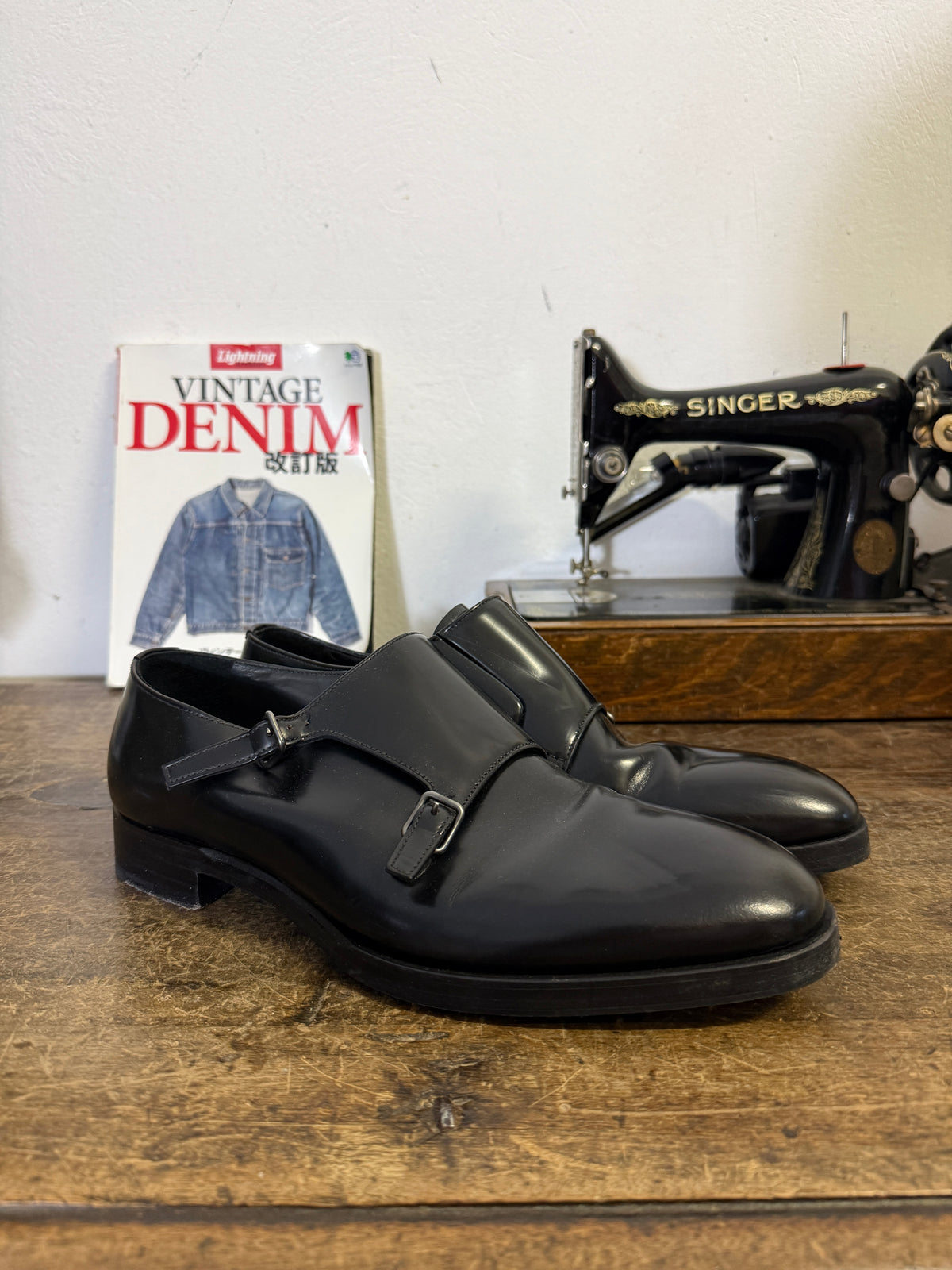Prada Black Leather Double Monk Strap “45 EU”