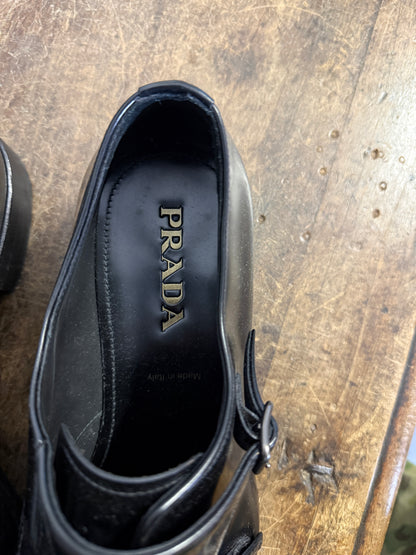 Prada Black Leather Double Monk Strap “45 EU”