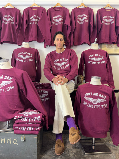 Army Air Base Salt Lake City Utah Raglan Sweatshirt Burgundy - Mister Archive®