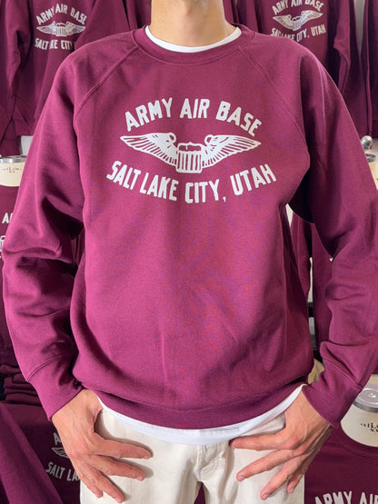 Army Air Base Salt Lake City Utah Raglan Sweatshirt Burgundy - Mister Archive®