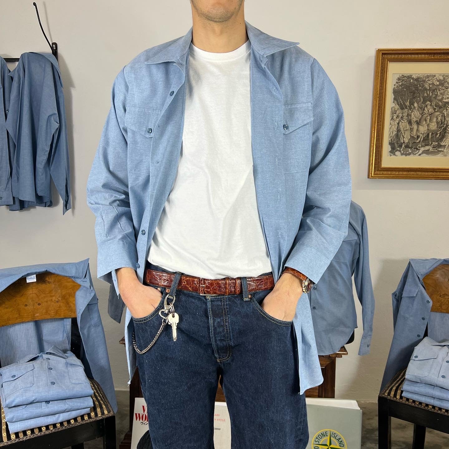U.S NAVY Chambray SEAFARER Work Shirt 1980s / 90s
