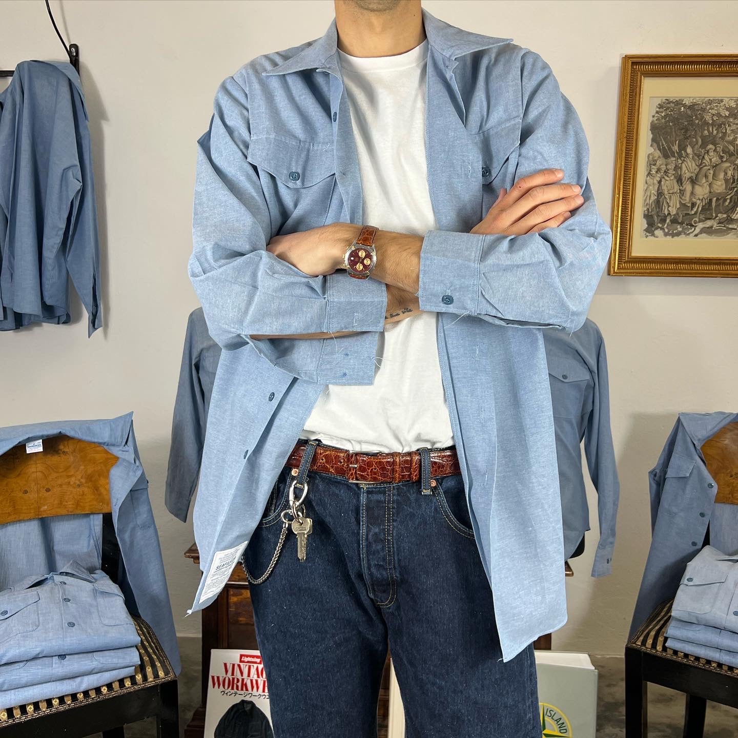 U.S NAVY Chambray SEAFARER Work Shirt 1980s / 90s