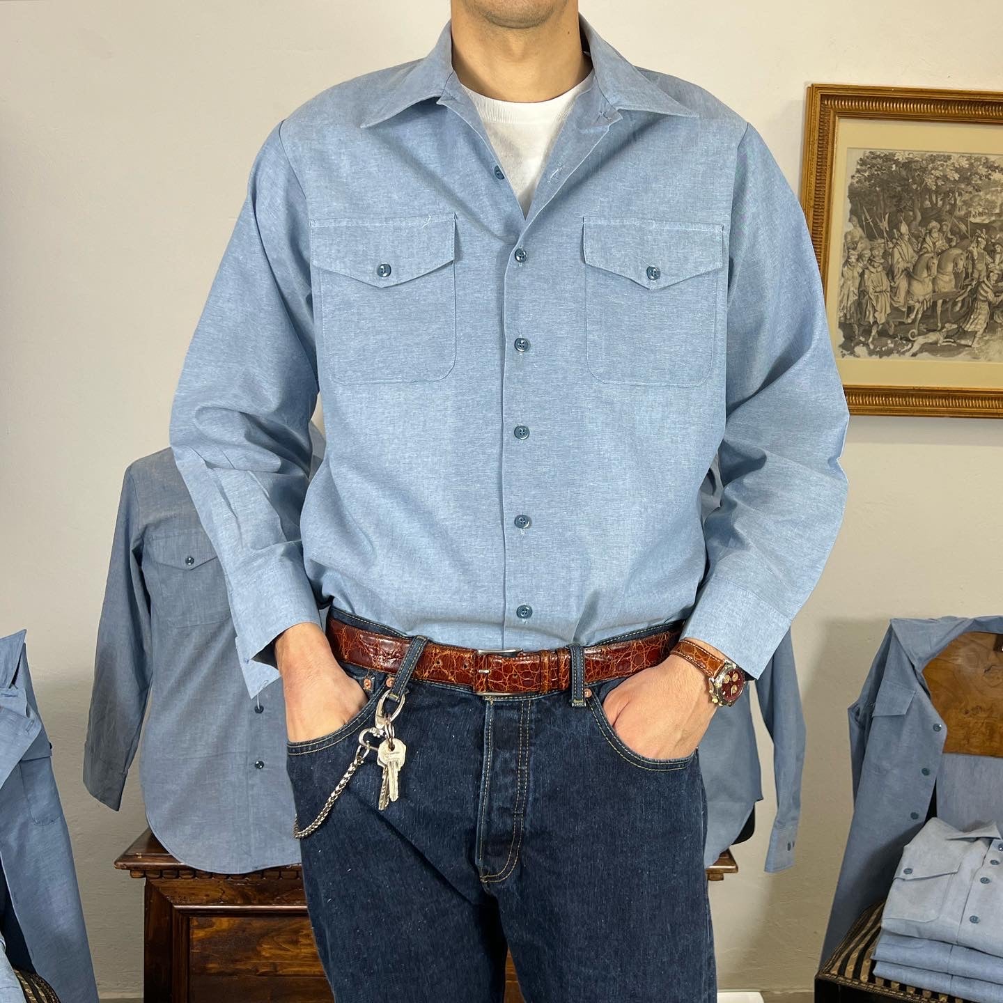 U.S NAVY Chambray SEAFARER Work Shirt 1980s / 90s